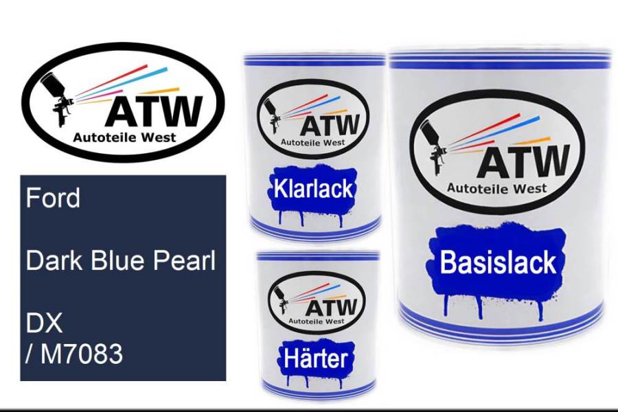 Ford, Dark Blue Pearl, DX / M7083: 1L Lackdose + 1L Klarlack + 500ml Härter - Set, von ATW Autoteile West.
